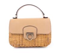 Salvatore Ferragamo Tan Leather and Wicker Handbag, 1980-90s 10" x 6.5" x 5"; Handle drop: 3.5"