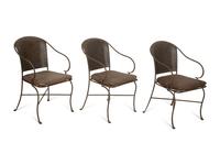 A Set of Seven Patinated Metal Dining Chairs
