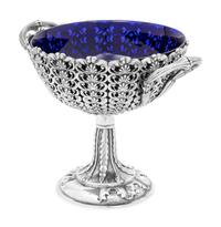 A Victorian Silver Compote with Cobalt Glass Liner
