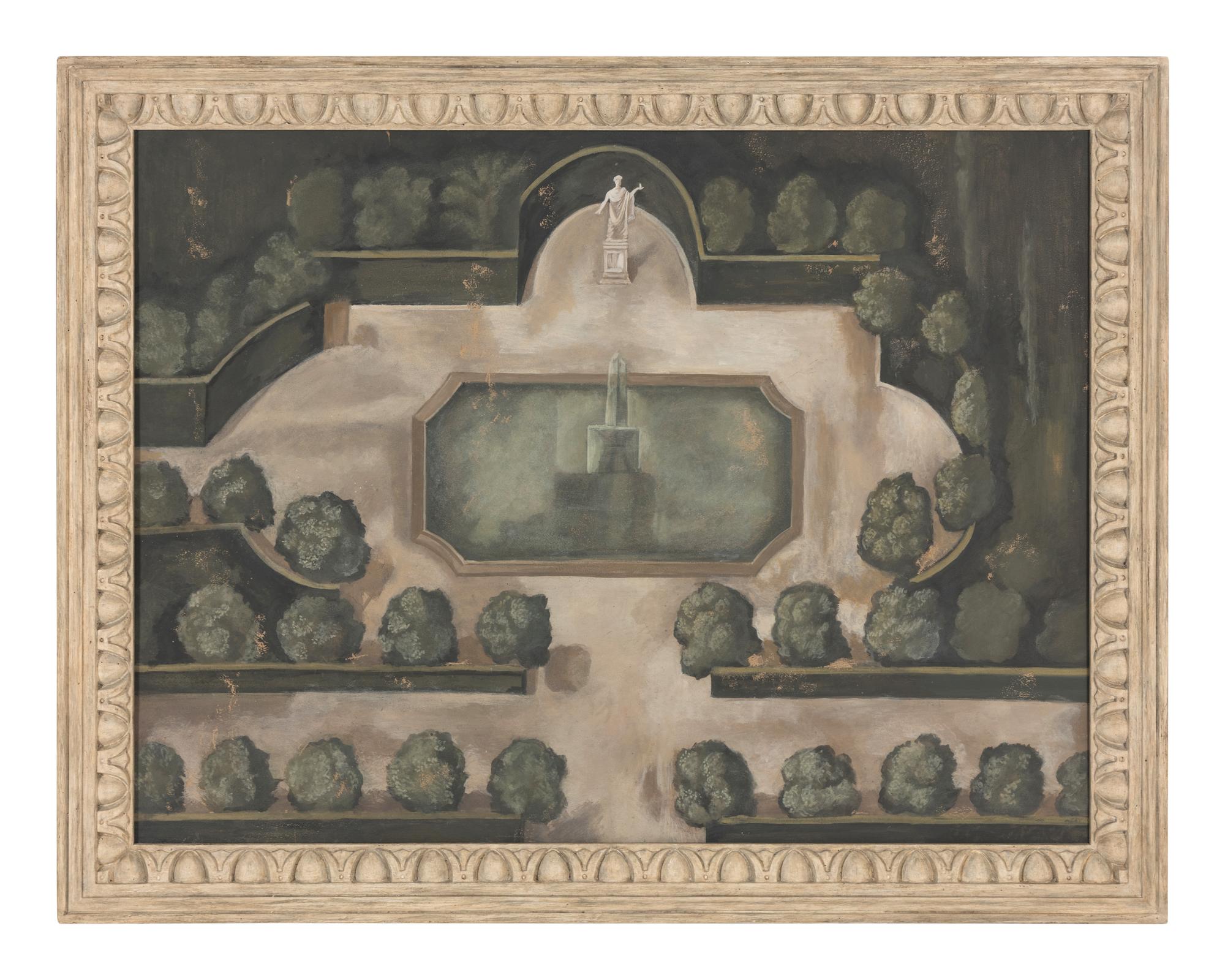 A Pair of Painted Panels Depicting Baroque Gardens