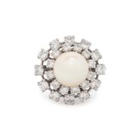 CULTURED PEARL AND DIAMOND RING