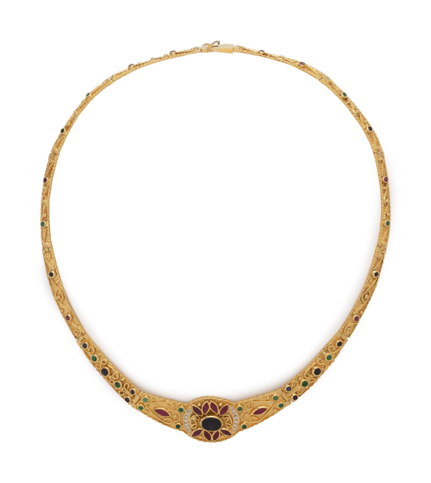 YELLOW GOLD, MULTIGEM AND DIAMOND NECKLACE