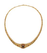 YELLOW GOLD, MULTIGEM AND DIAMOND NECKLACE