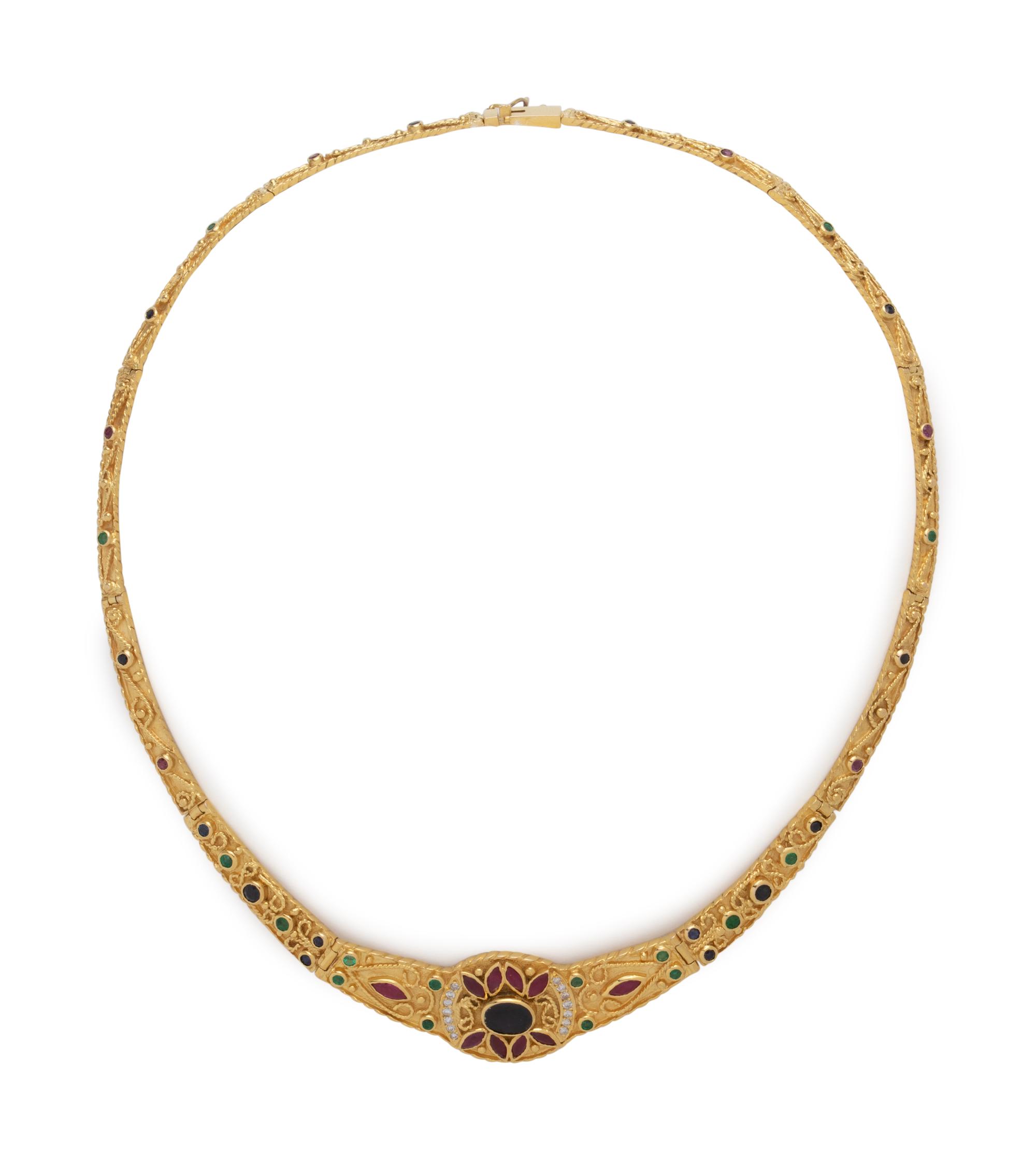 YELLOW GOLD, MULTIGEM AND DIAMOND NECKLACE