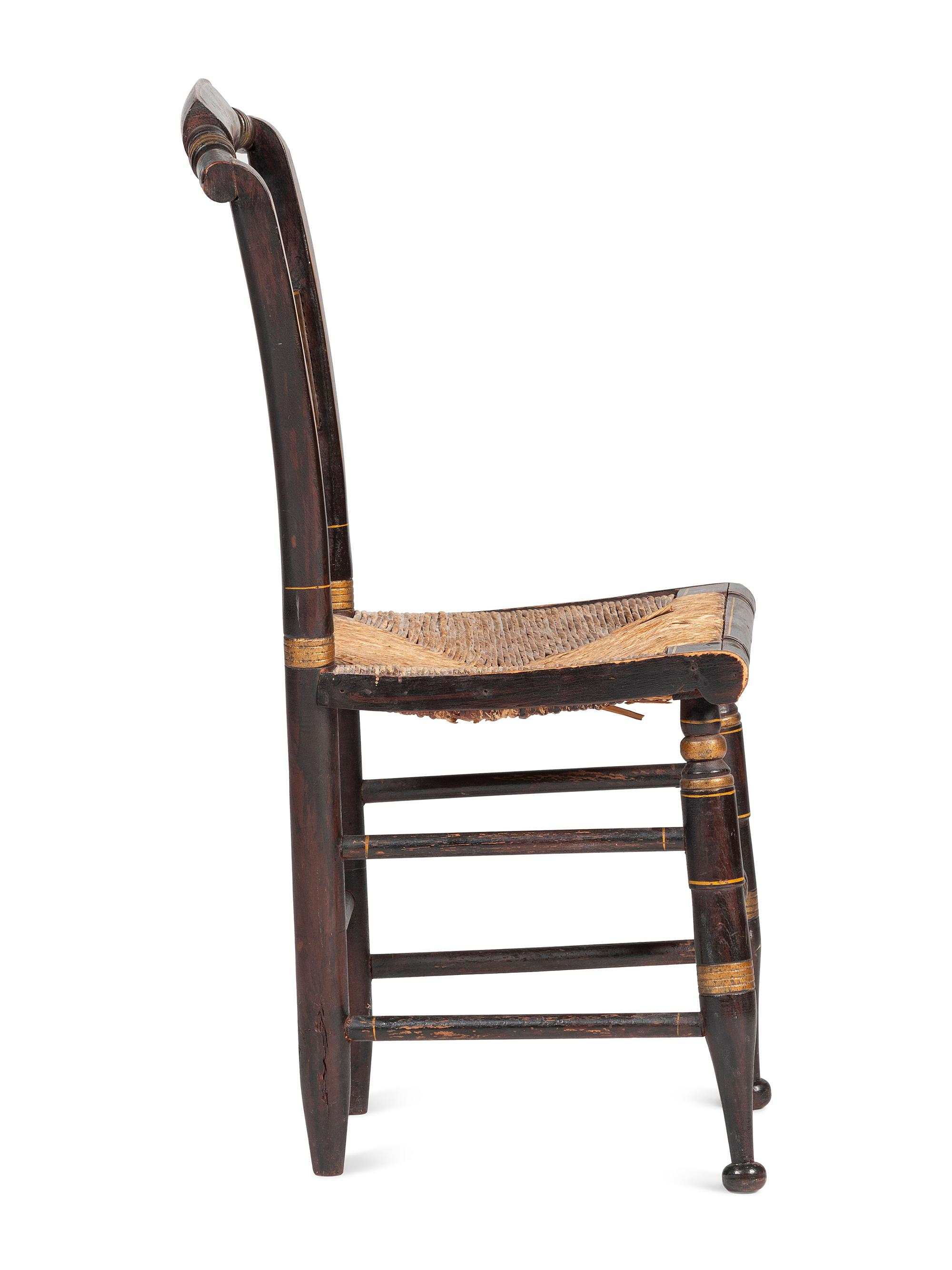 A Classical Grain Paint and Gilt Stencil-Decorated Fancy Child's Hitchcock Rush-Seat Side Chair