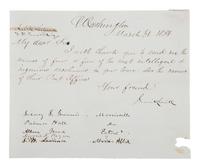 [SLAVERY & ABOLITION]. A group of two letters signed by prominent abolitionists, including one by Gerrit Smith (1797-1874) and another signed by Owen Lovejoy (1811-1864).
