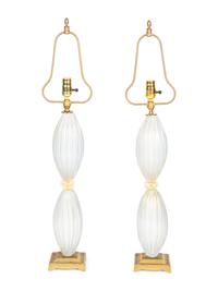 A Pair of Murano Glass Lamps with Pleated Shades