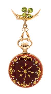 A Silver Gilt and Enamel Open Face Lapel Watch, 22.90 dwts.