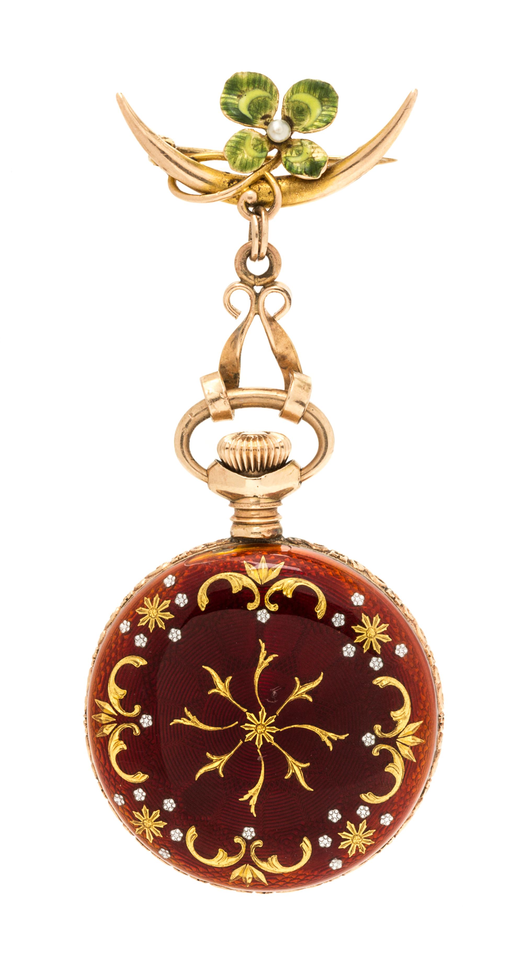 A Silver Gilt and Enamel Open Face Lapel Watch, 22.90 dwts.