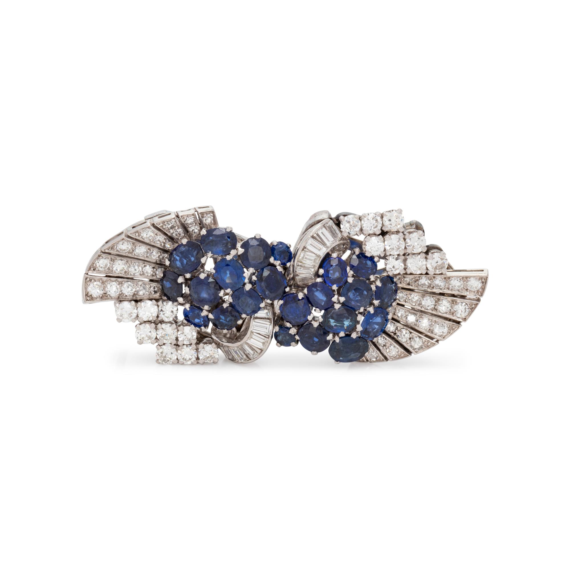 PAIR OF SAPPHIRE AND DIAMOND DRESS CLIPS