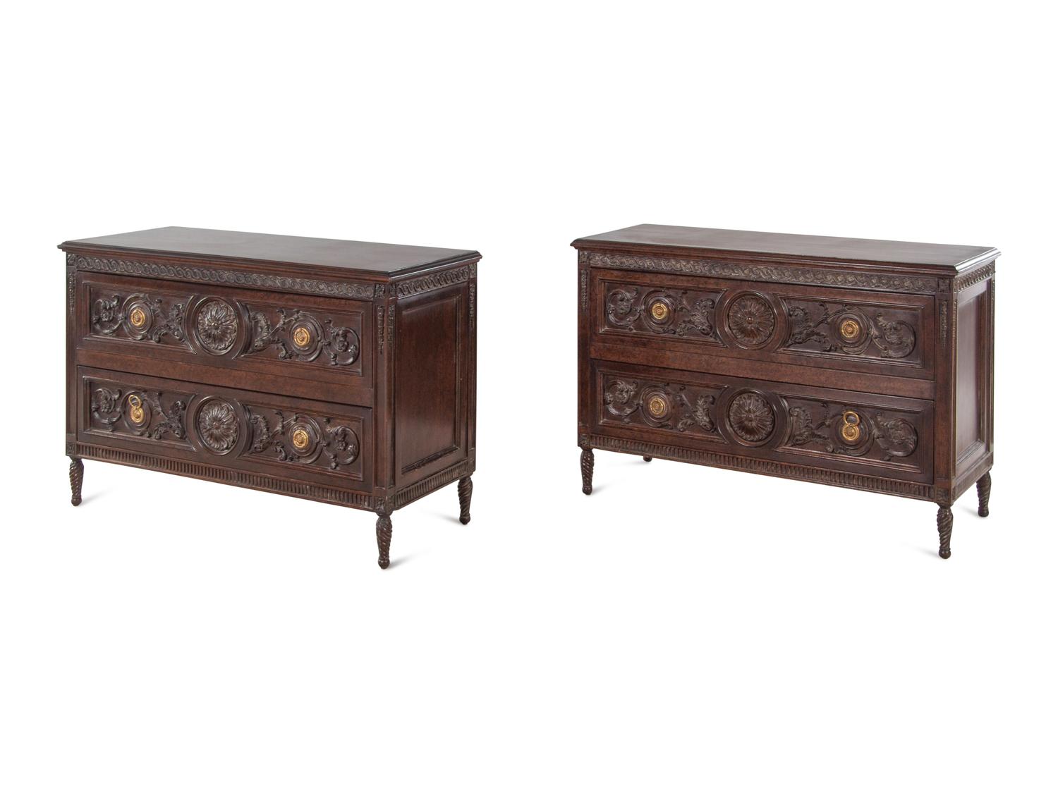 A Pair of Louis XVI Style Two-Drawer Bedside Commodes