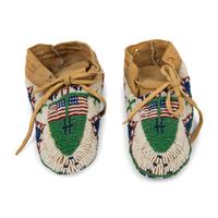 Sioux Child's Fully Beaded Moccasins, with American Flags