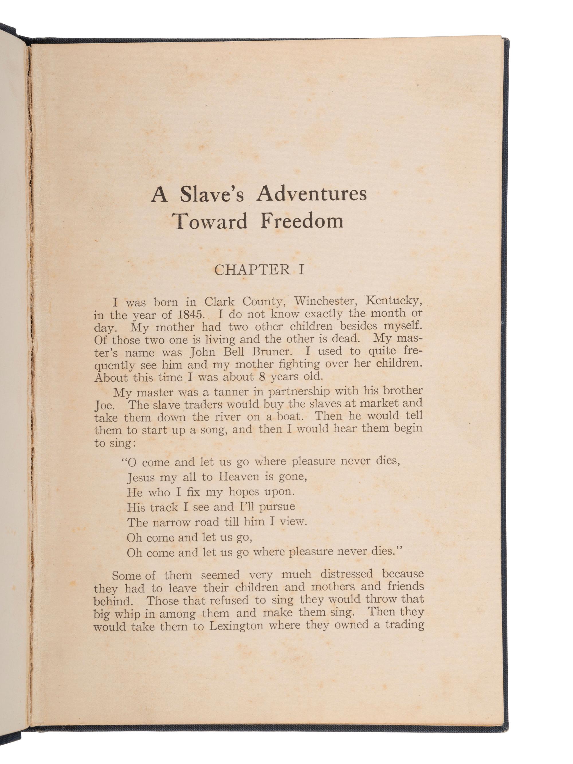 BRUNER, Peter (c1845-1938). A Slave's Adventures Towards Freedom. Oxford, Ohio: [1918?].