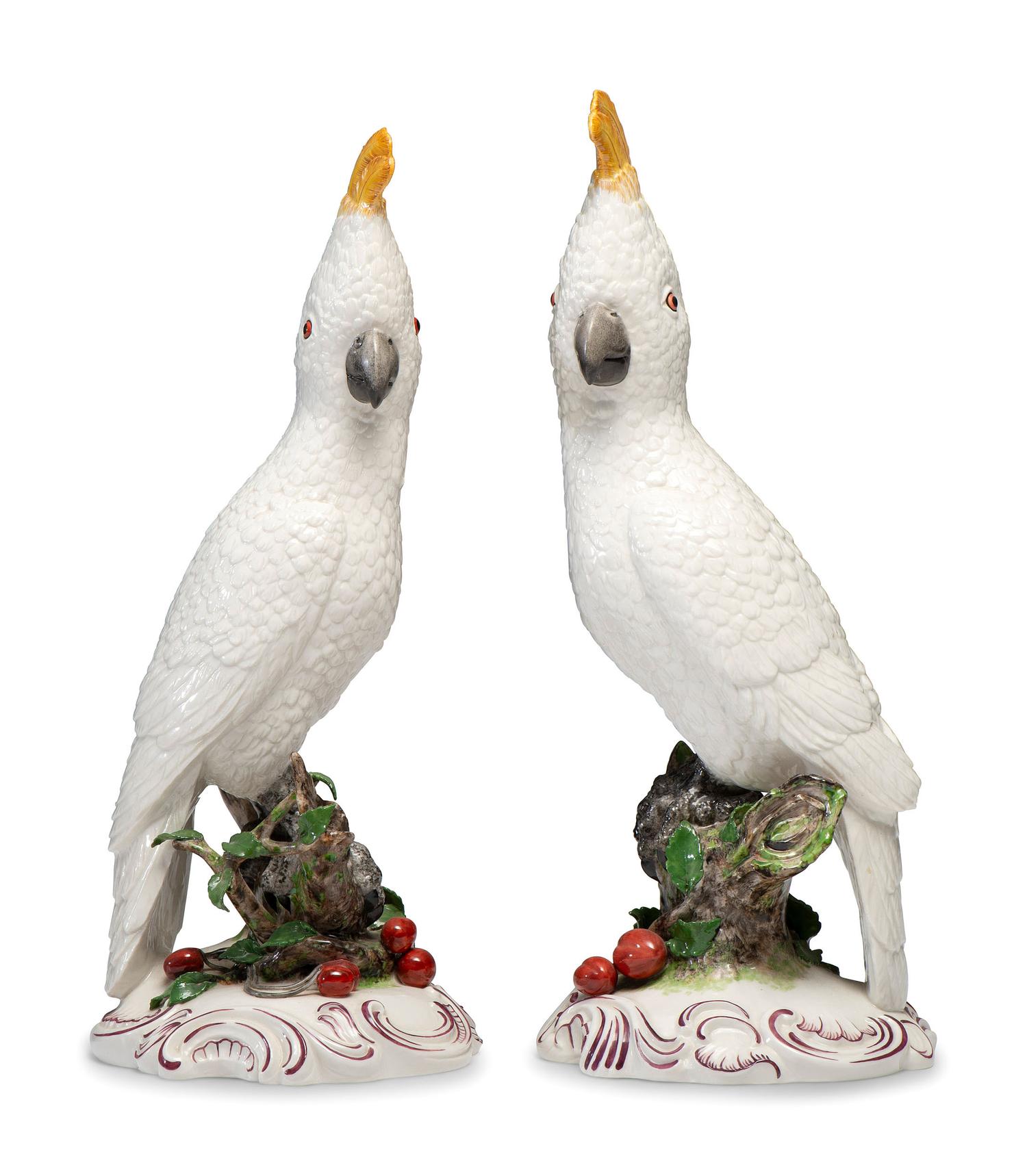 A Pair of Nymphenburg Porcelain Cockatoos