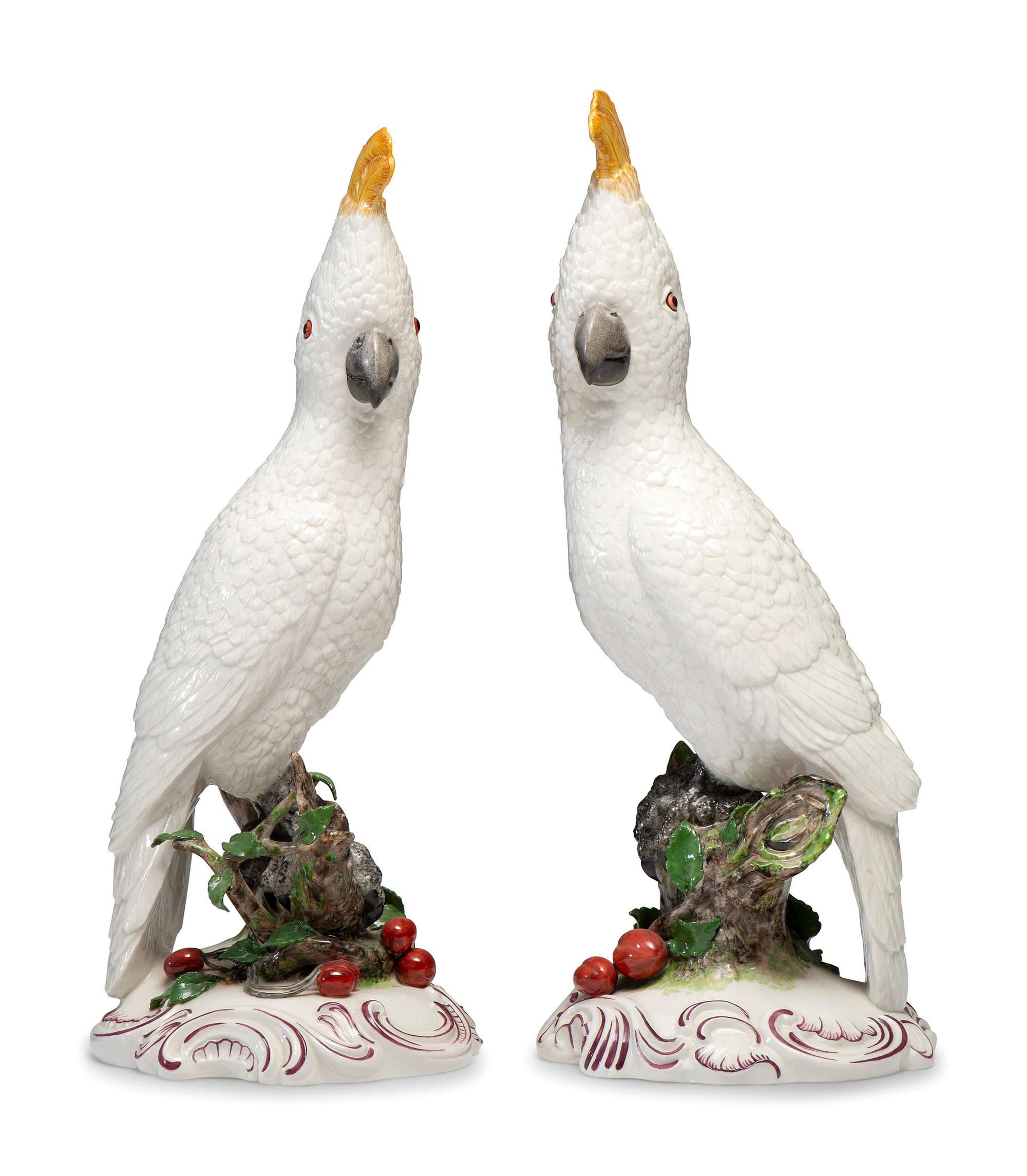 A Pair of Nymphenburg Porcelain Cockatoos