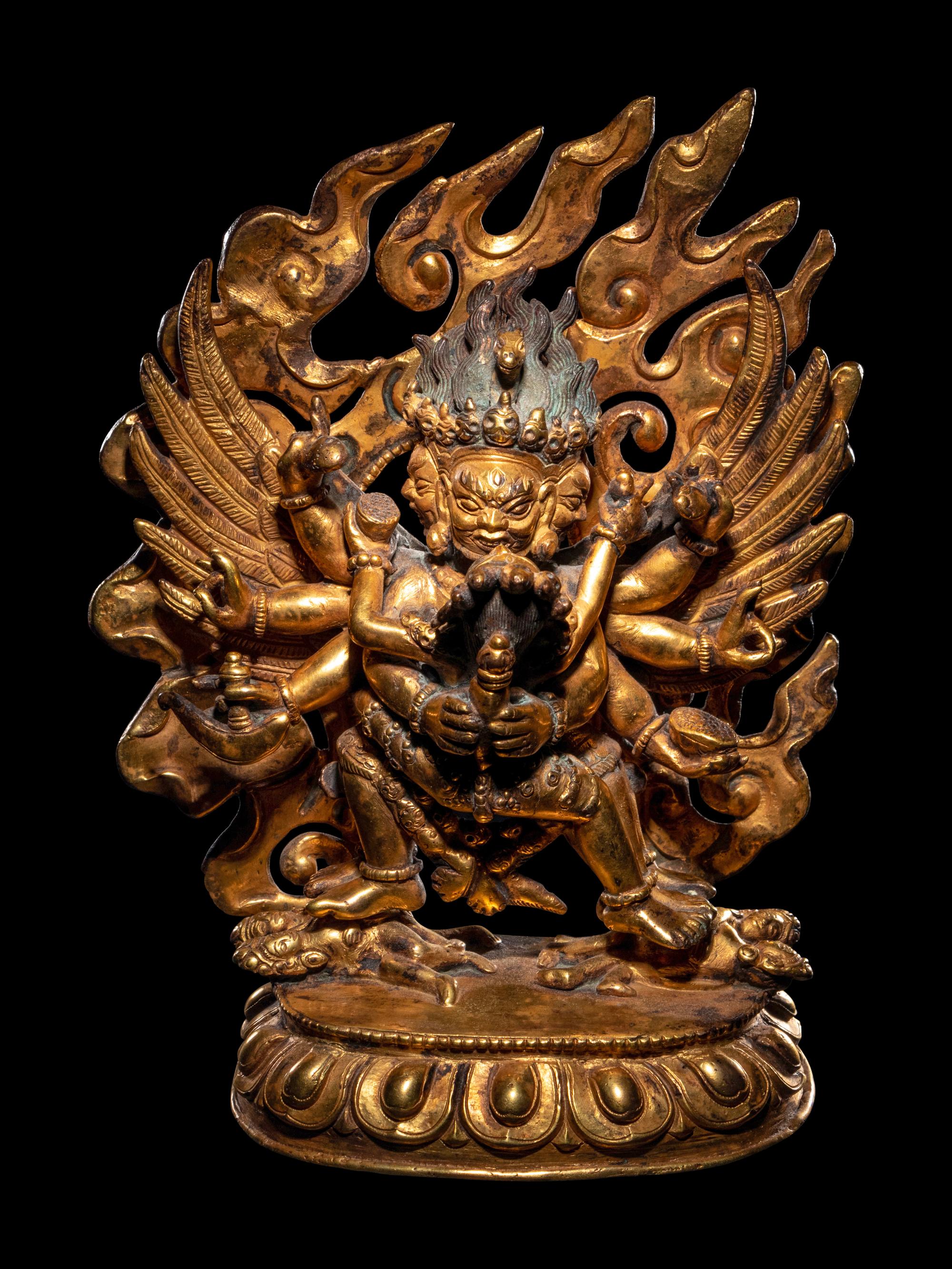 A Sino-Tibetan Gilt Bronze Figure of Hayagriva