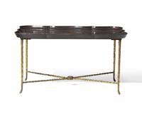 A Chinoiserie lacquered wood tray table on gilt bronze base, 20th century