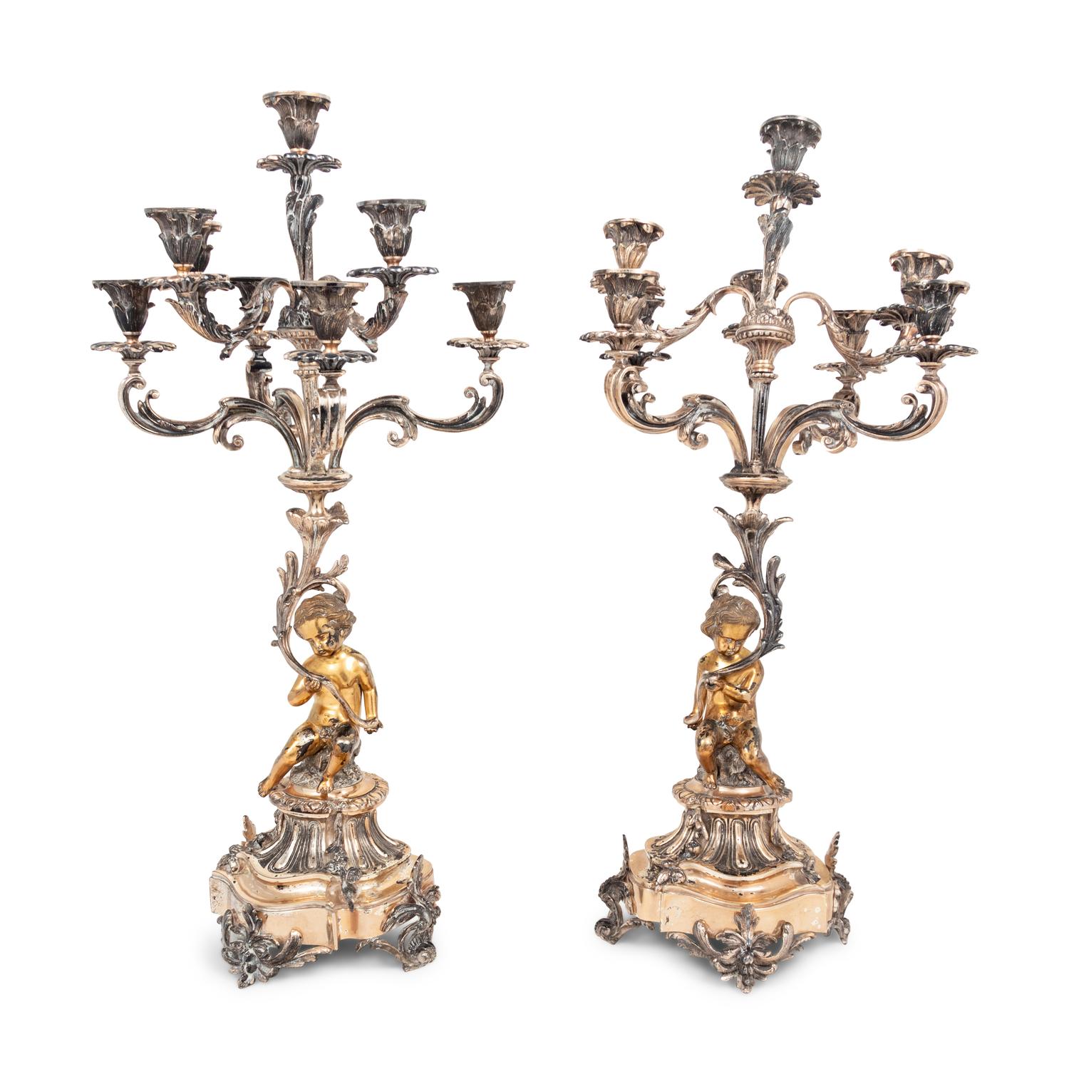 A Pair of Silver-Plate Figural Eight-Light Candelabra