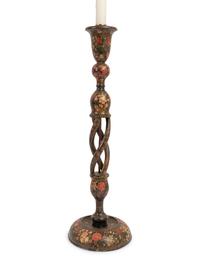 Three Kashmiri Candlesticks Mounted as Lamps