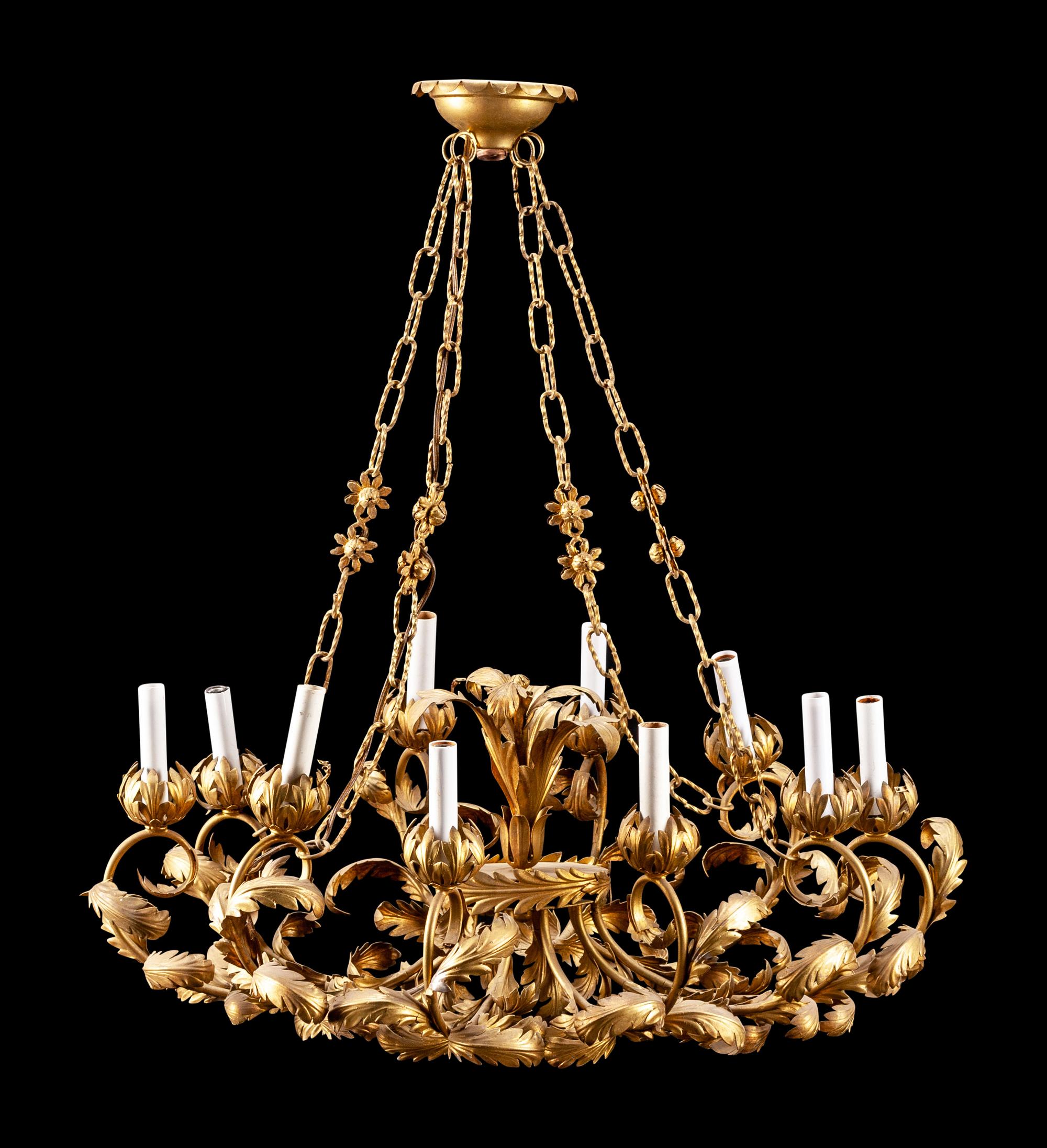 An Italian Gilt Metal Ten-Light Chandelier