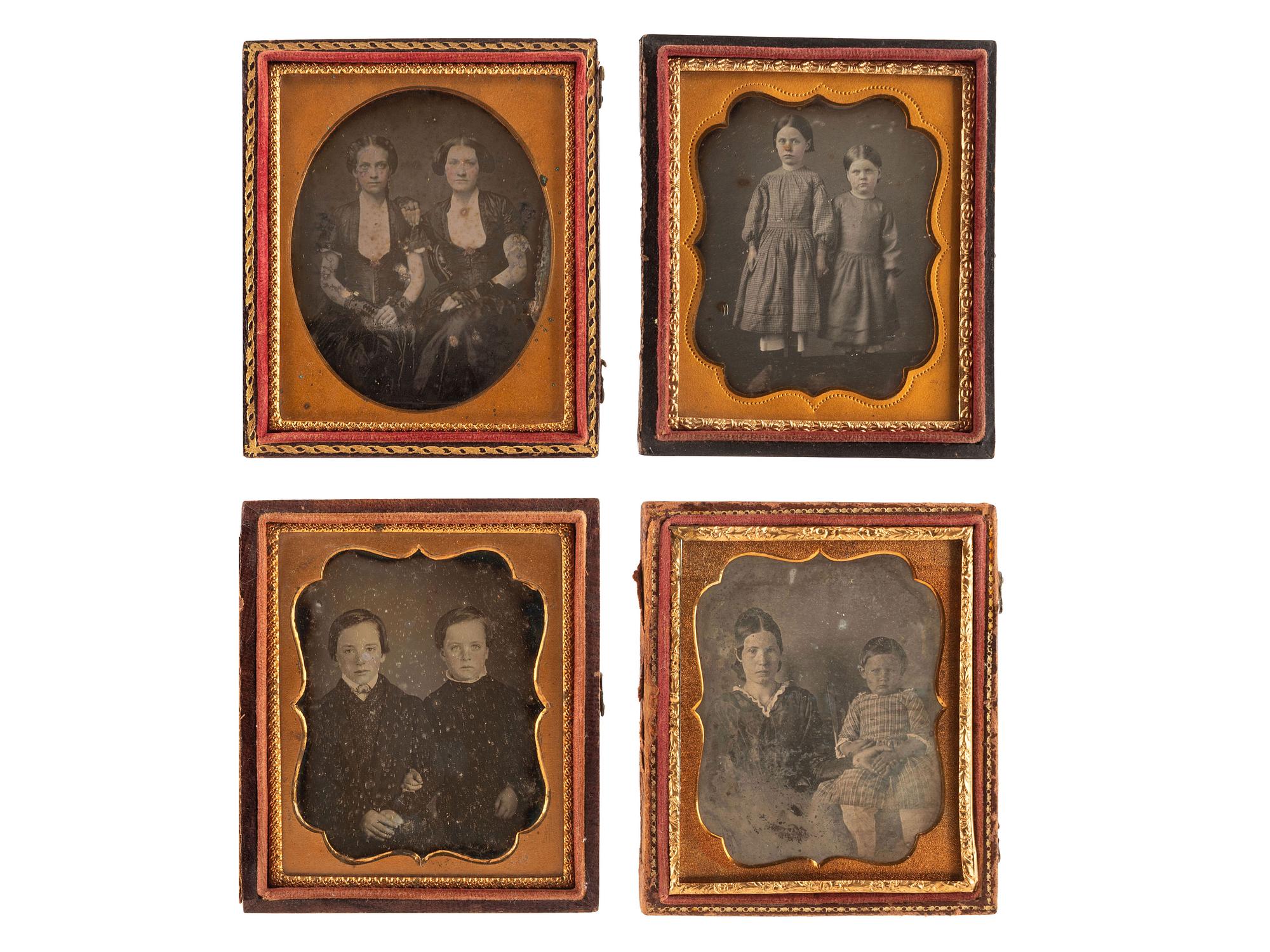 [EARLY PHOTOGRAPHY]. A group of 15 daguerreotype portraits of siblings, including: