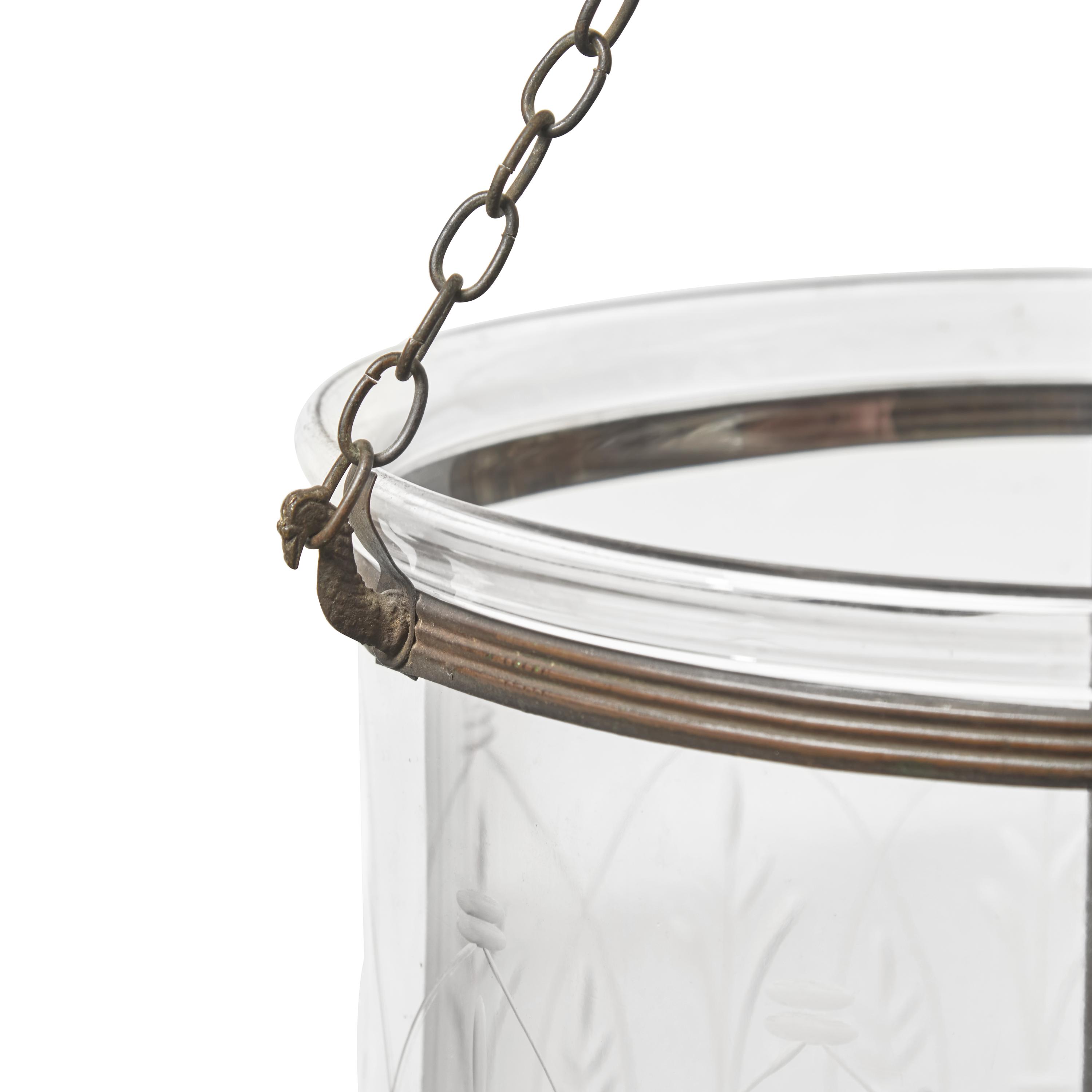 A Large Blown and Etched Glass Bell Jar Lantern