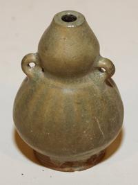 A Celadon Glaze Pottery Double Gourd Vase Height 3 1/4 inches.