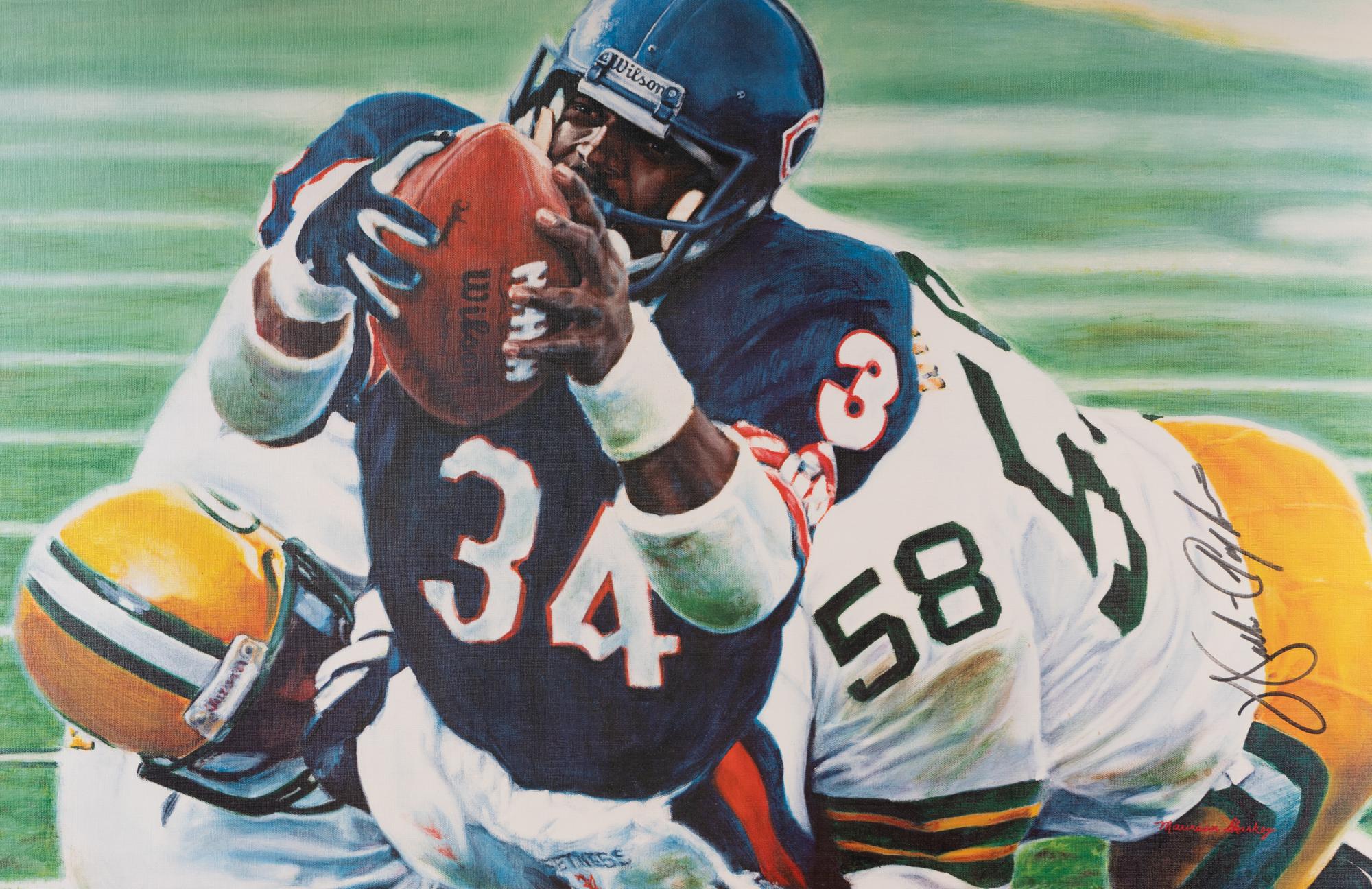 A Large Walter Payton Chicago Bears Signed Autograph Giclee on Canvas,