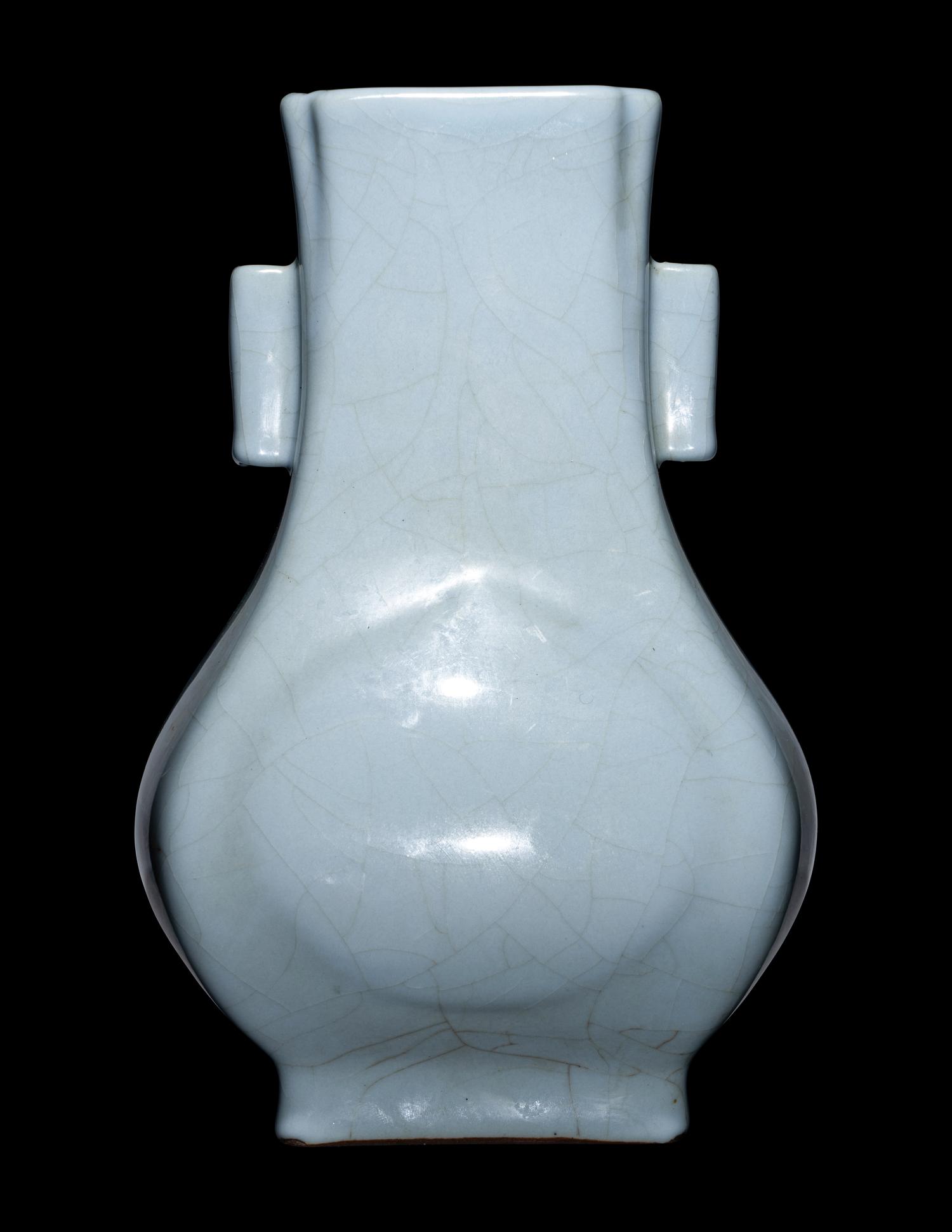 A Claire-de-Lune Ground Grackled Glazed Porcelain Hu Vase