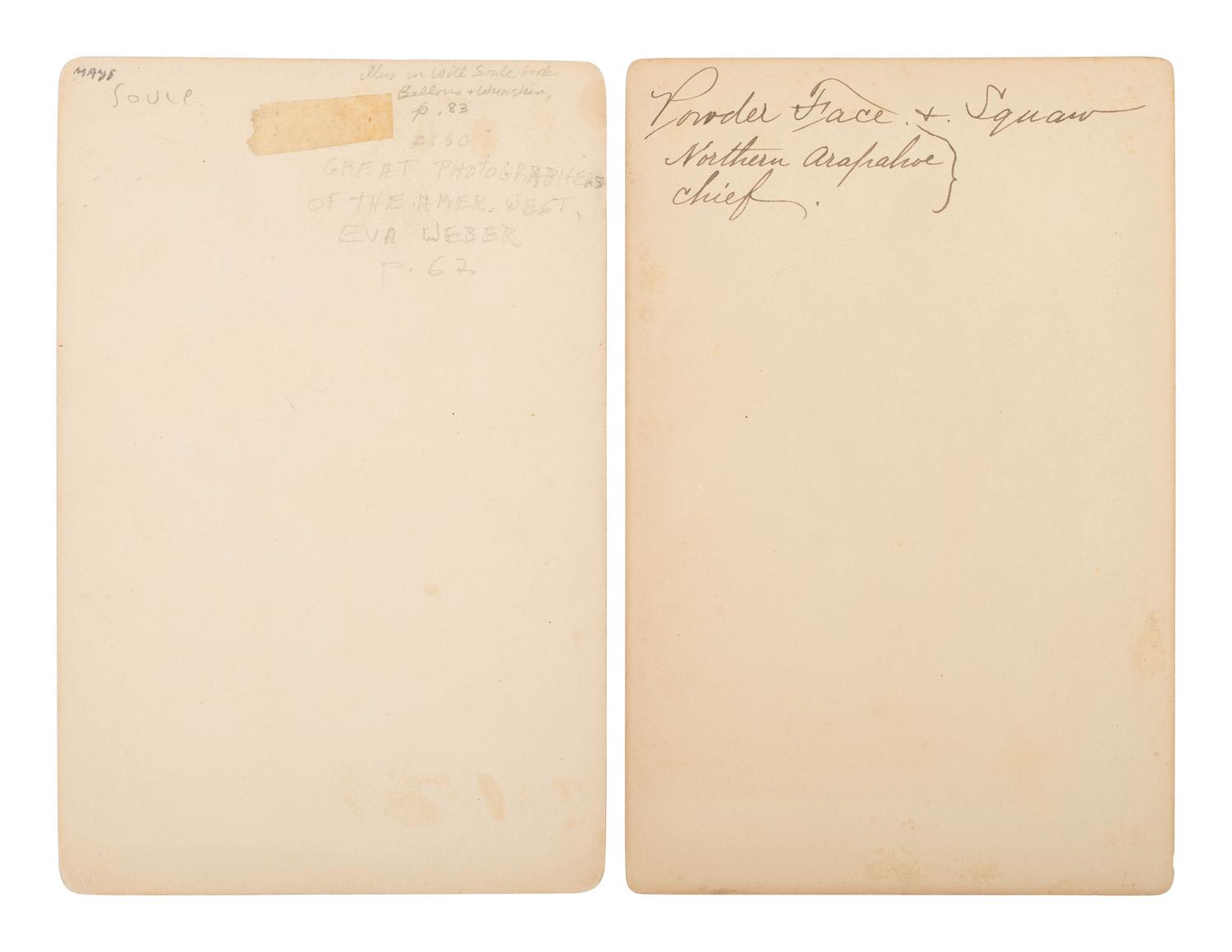 SOULE, William S. (1836-1908), photographer. Two cabinet cards of Powder Face, Arapahoe War Chief. Fort Sill, Indian Territory, ca 1870s.
