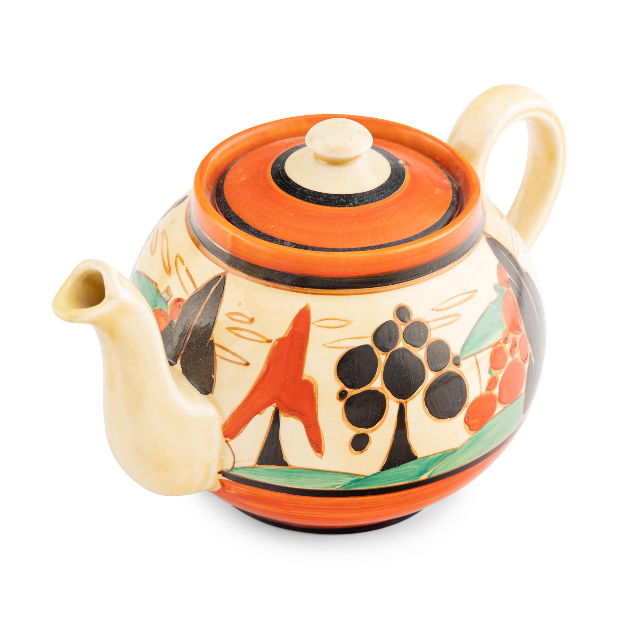 A Group of Seven Clarice Cliff Trees and House (Alpine) Ceramic Table Articles