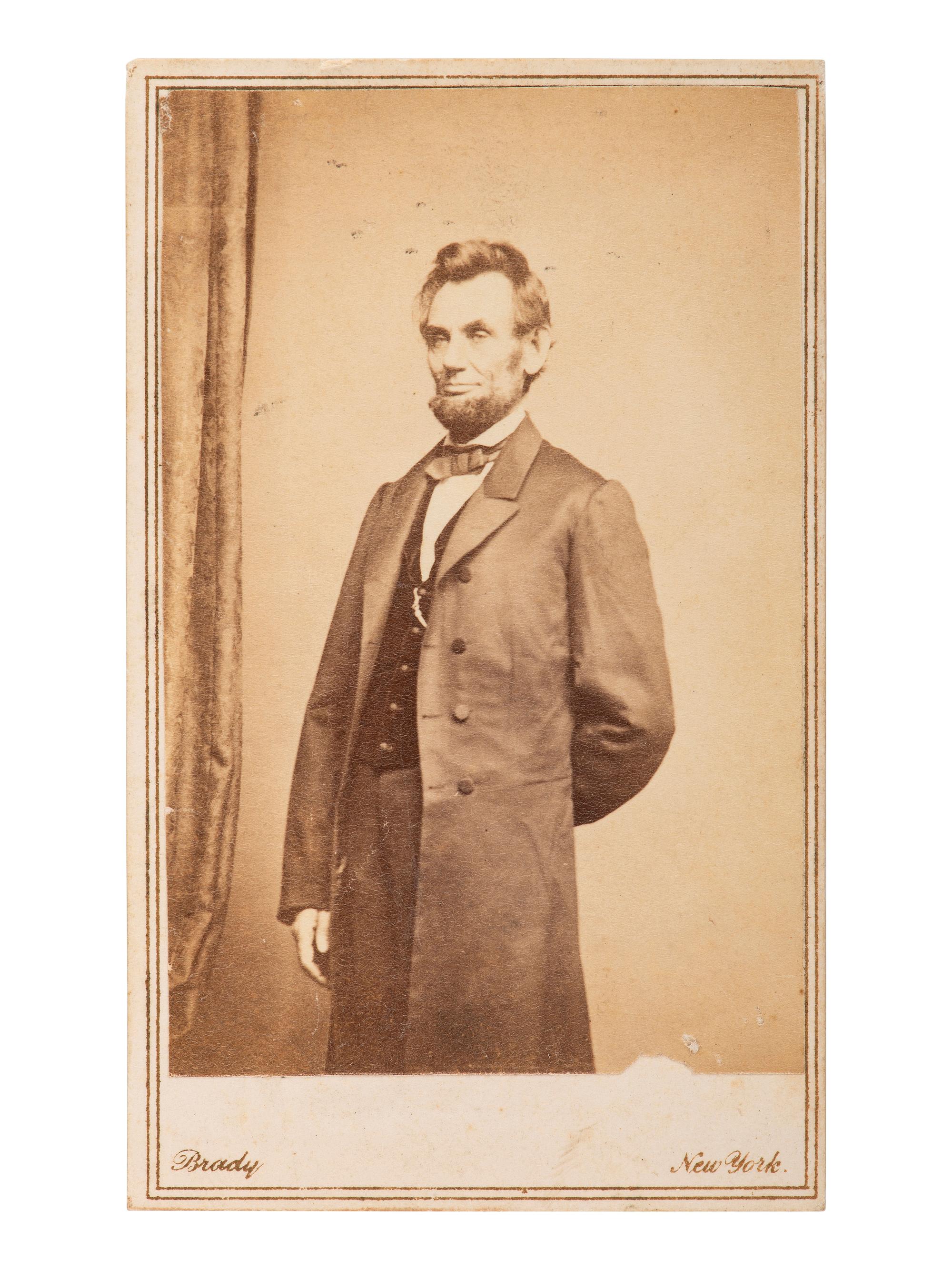 [LINCOLN, ABRAHAM]. "Solitary Pine" CDV portrait of Lincoln. New York: Brady, [1864].