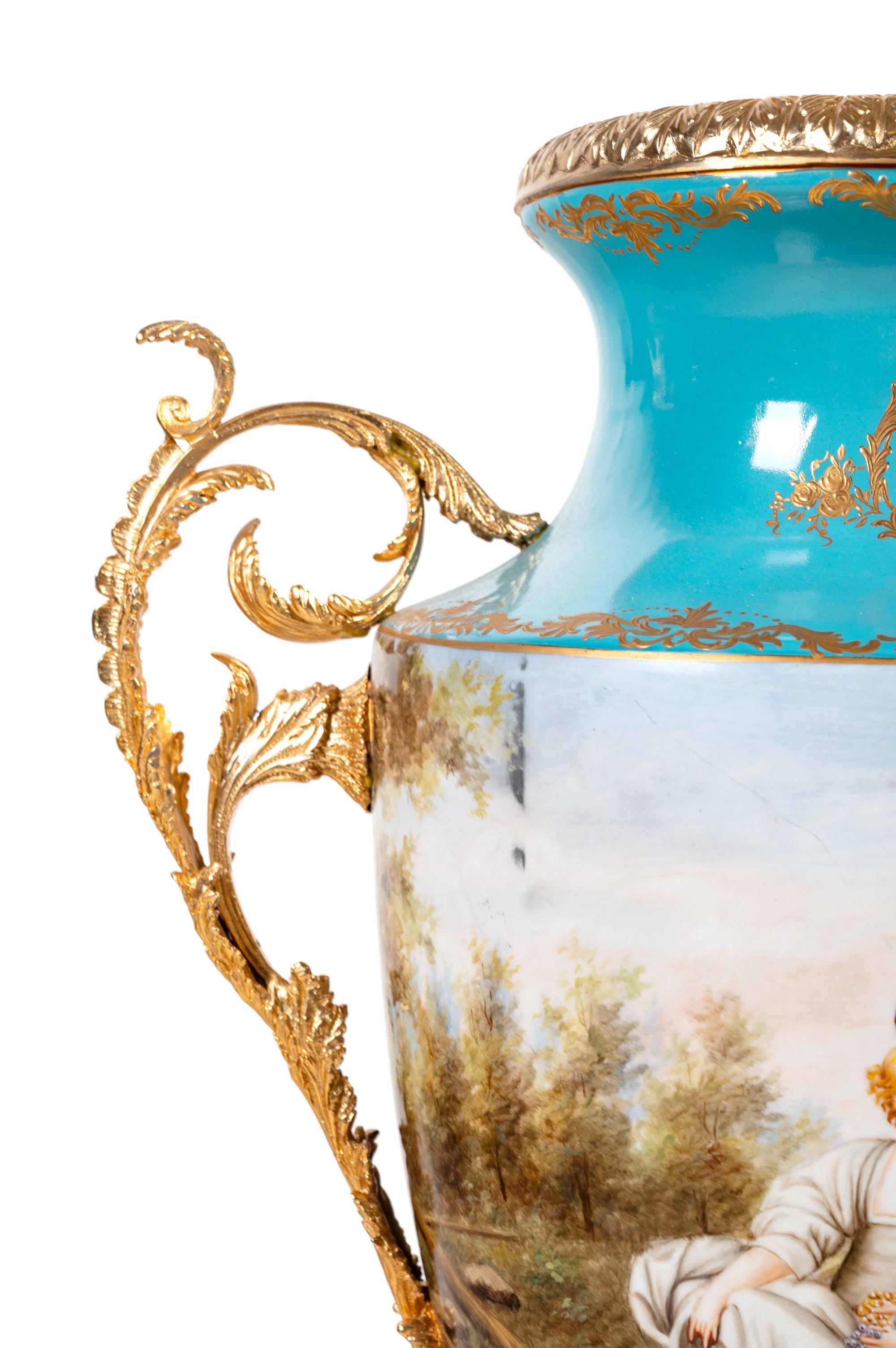A Sèvres Style Gilt Bronze Mounted Porcelain Vase