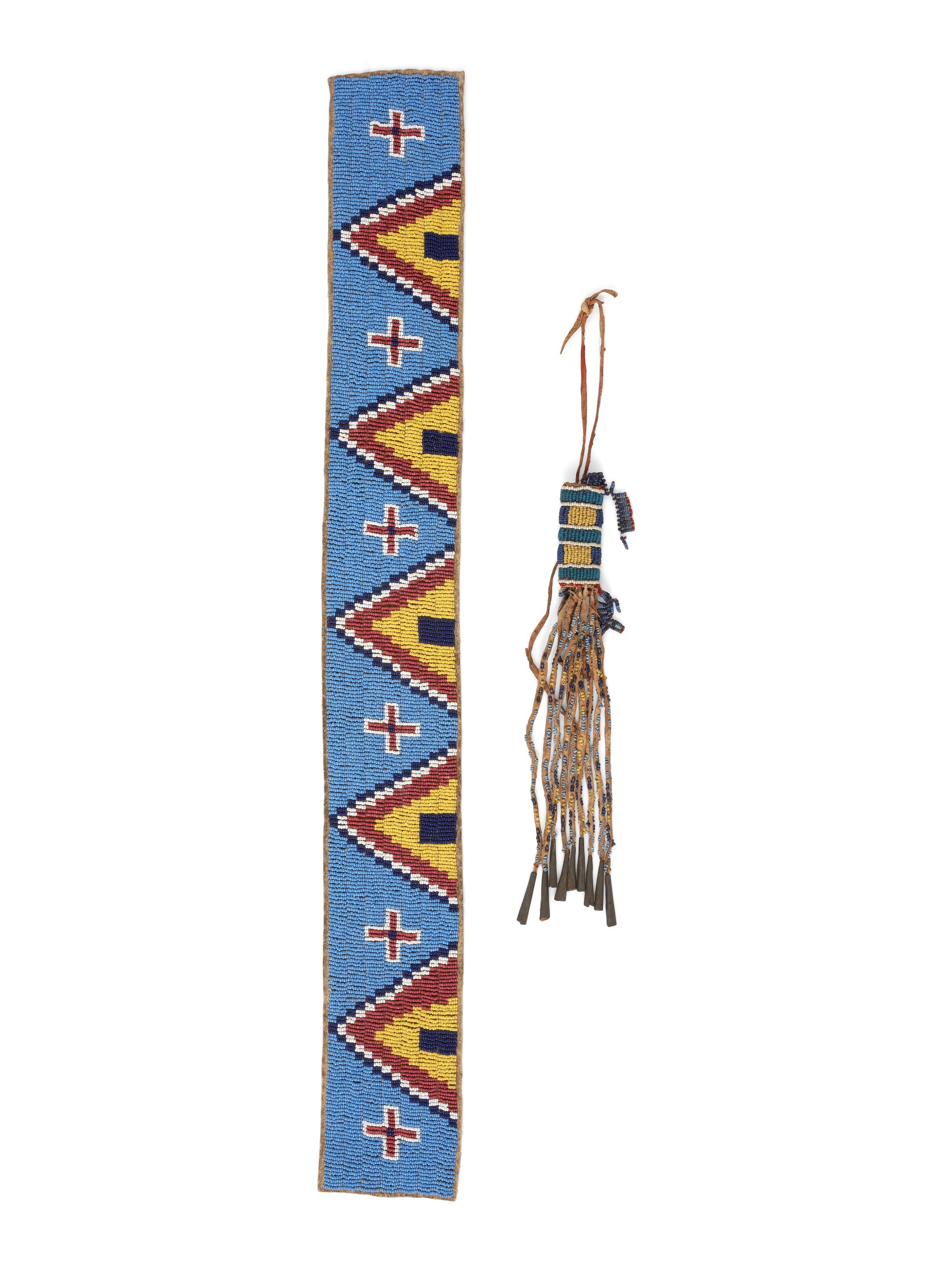 Crow Beaded Hair Ornament and Sioux Beaded Strip