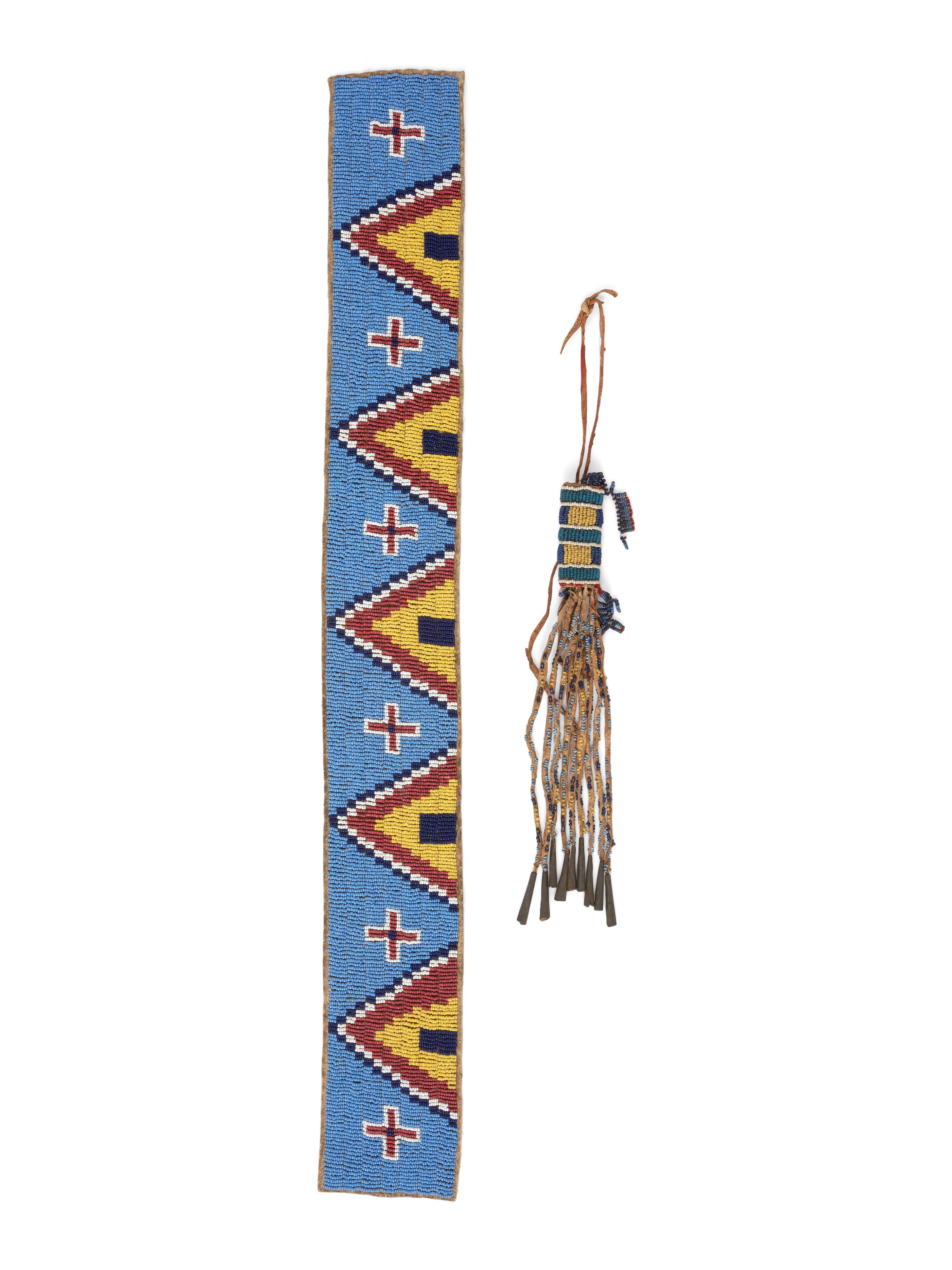 Crow Beaded Hair Ornament and Sioux Beaded Strip