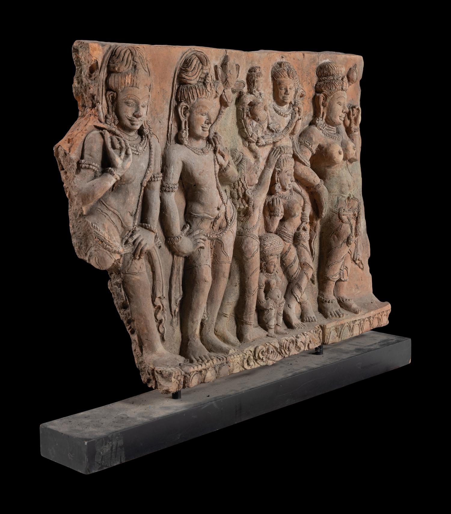 A Large Indian Carved Sandstone Relief Panel