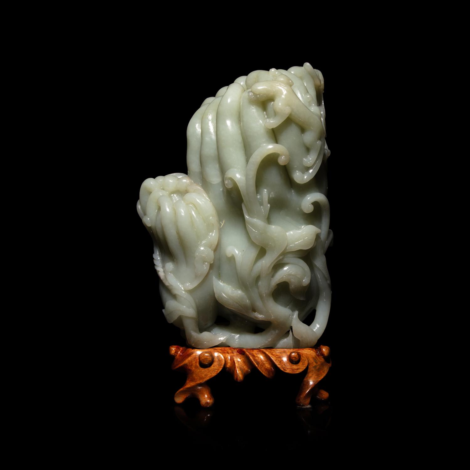 A Chinese Celadon Jade Buddha's Hand Citrus Brushpot, Bitong, 20th Century — 近代 青玉佛手式筆筒
