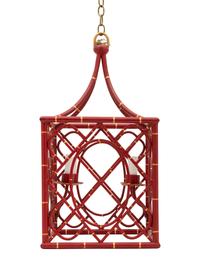 A Red-Painted and Parcel-Gilt Faux Bamboo Four-Light Lantern