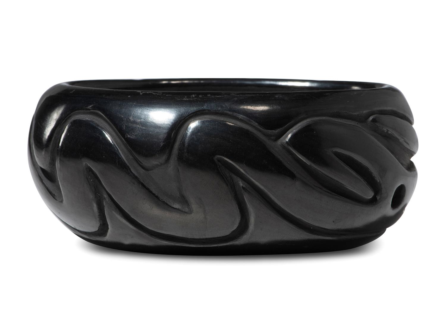 Carved Blackware Pottery Jar, with Avanyu