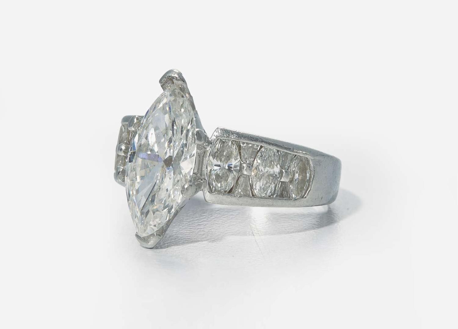 A Ladies Platinum and 3.07 Carat Marquise-Cut Diamond Ring, GIA Certified