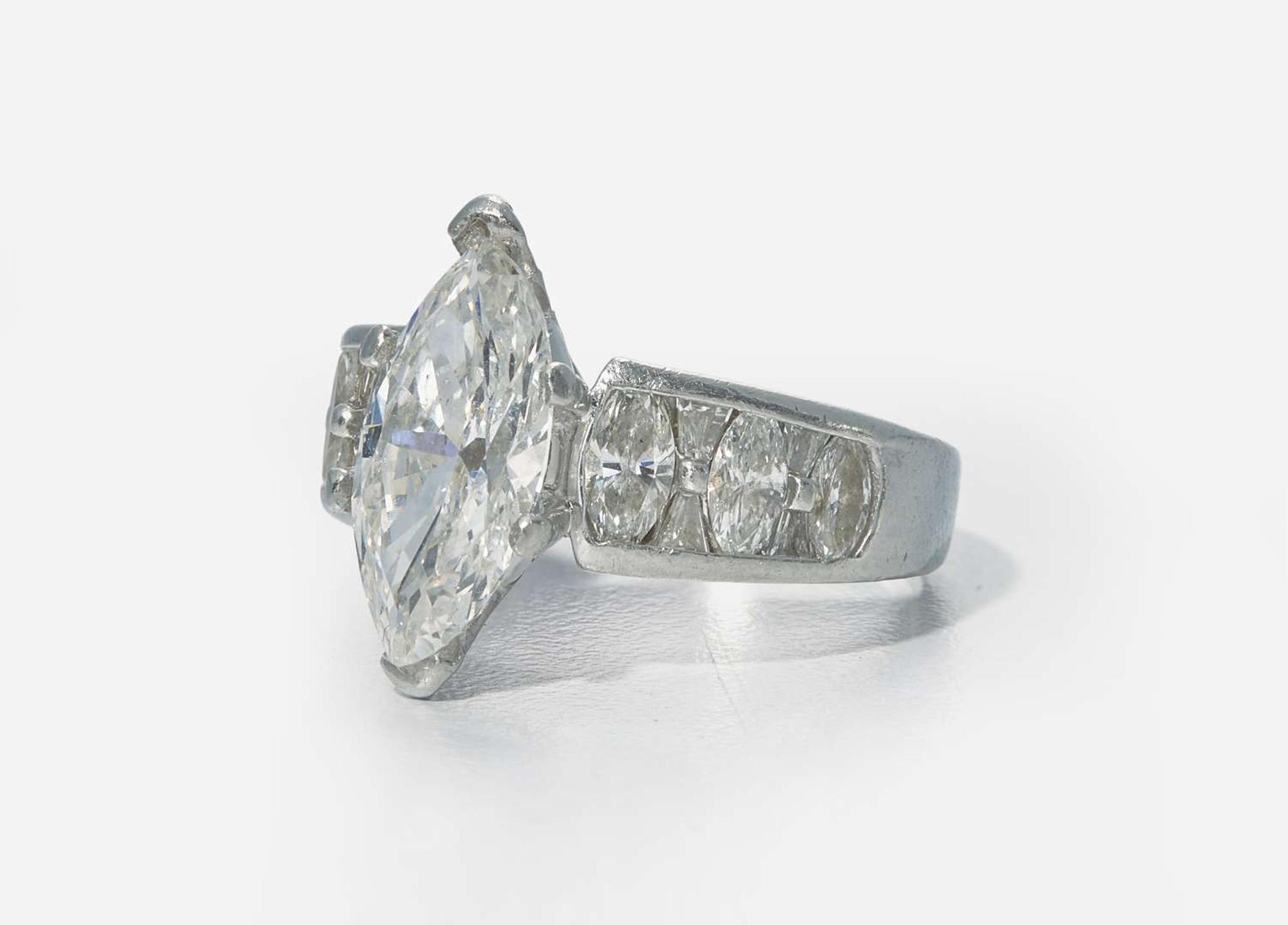 A Ladies Platinum and 3.07 Carat Marquise-Cut Diamond Ring, GIA Certified
