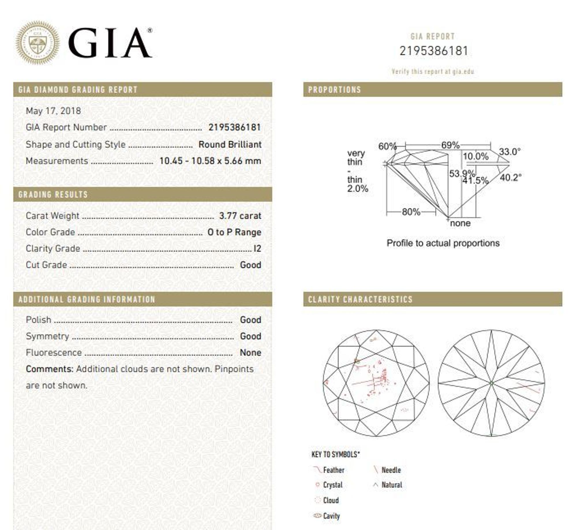A 3.77 Carat Round Brilliant Cut Diamond,