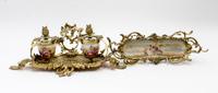A Continental Gilt Metal Mounted Porcelain Desk Set Width of wider 16 inches. — 20TH CENTURY