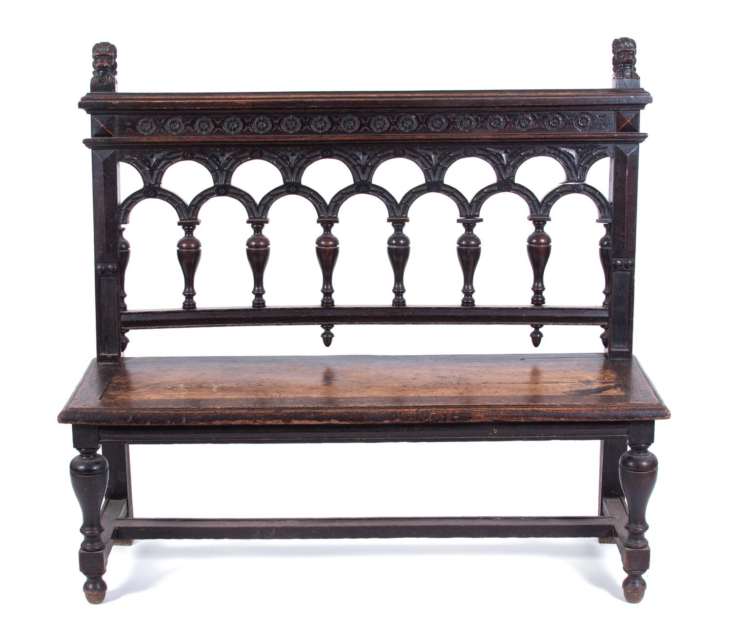 A Gothic Revival Style Bench Height 46 x width 50 x depth 15 inches. — 18TH/19TH CENTURY