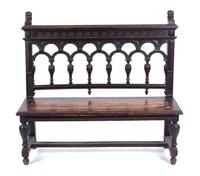 A Gothic Revival Style Bench Height 46 x width 50 x depth 15 inches. — 18TH/19TH CENTURY