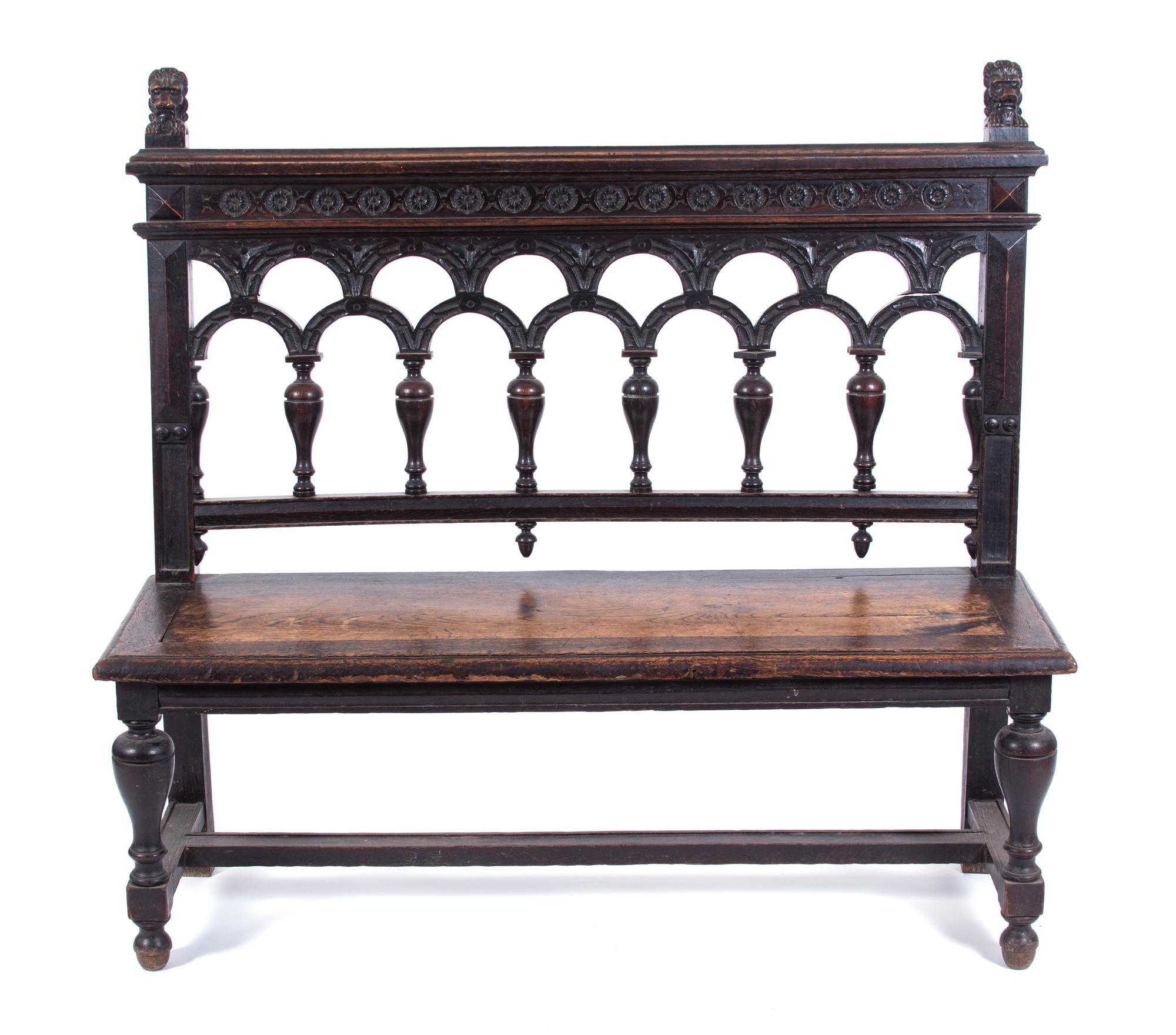 A Gothic Revival Style Bench Height 46 x width 50 x depth 15 inches. — 18TH/19TH CENTURY