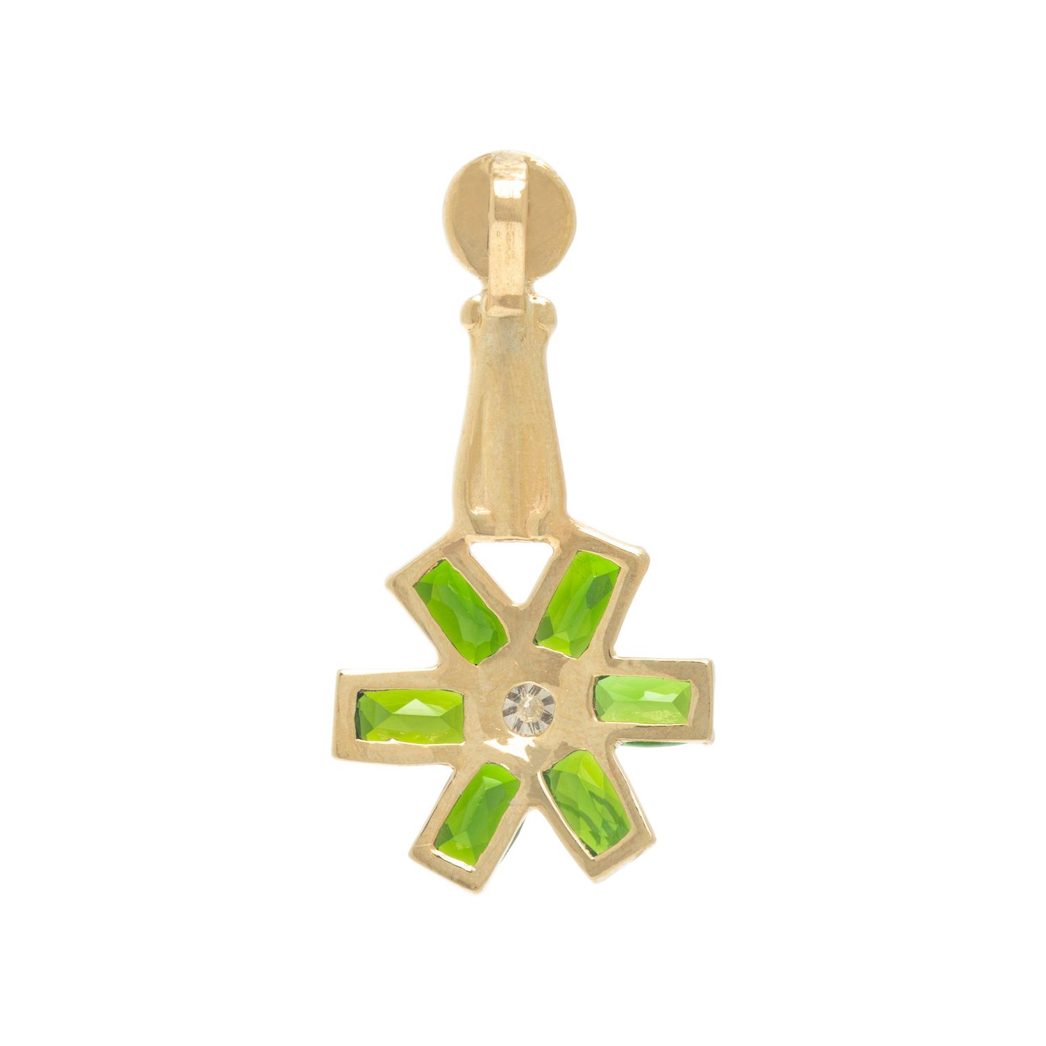 Chrome Diopside, Diamond, and Yellow Gold Flower Earrings and Pendant