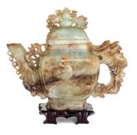 A Chinese Carved Hardstone Tea Pot Height 9 1/2 inches — 20TH CENTURY