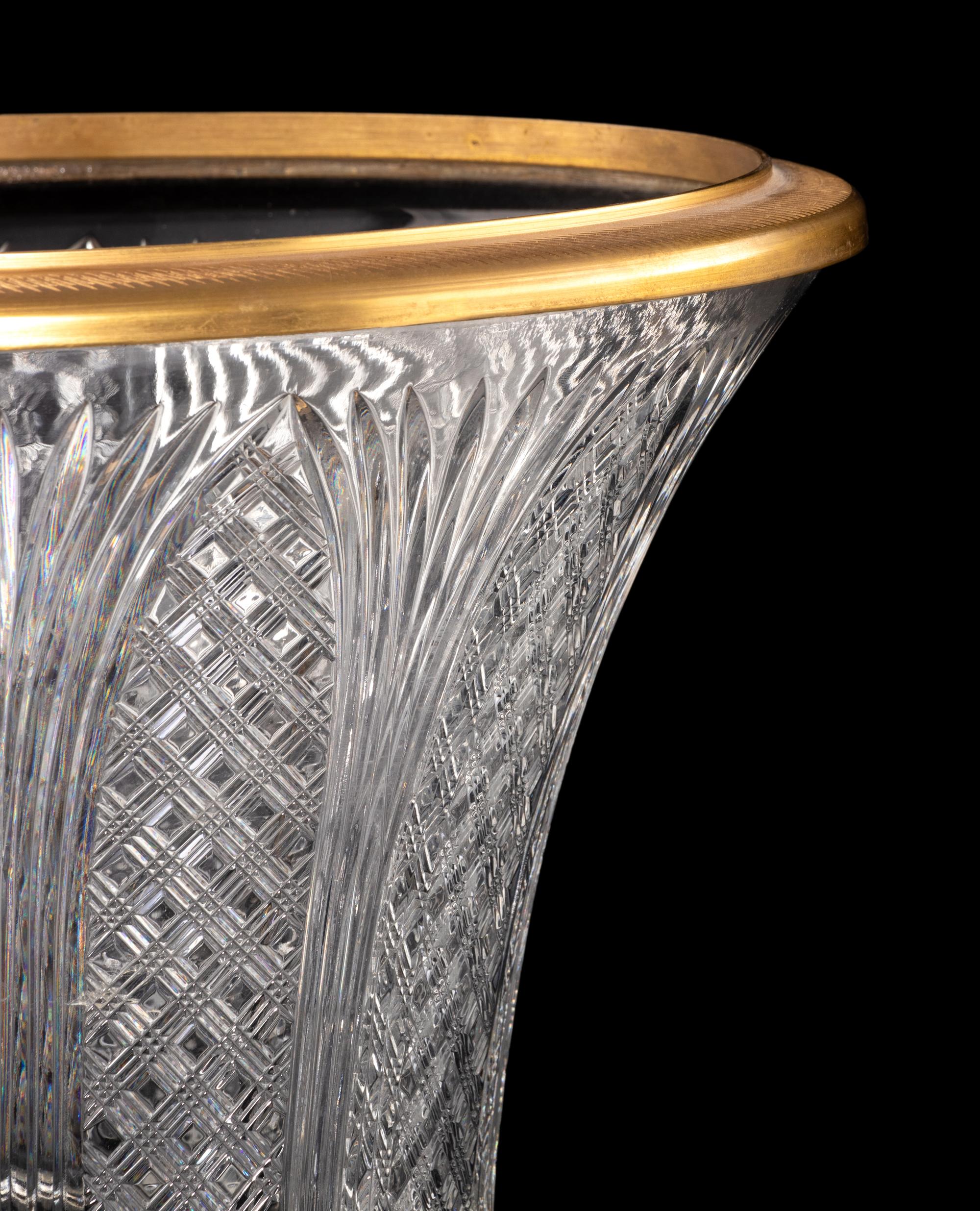 A Pair of Gilt Bronze Mounted Cut Glass Urns
