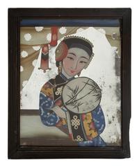 A Pair of Chinese Reverse Paintings on Mirrored Glass